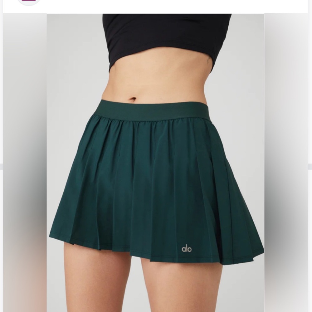ALO Yoga Forest Green Pleated Skater Skirt